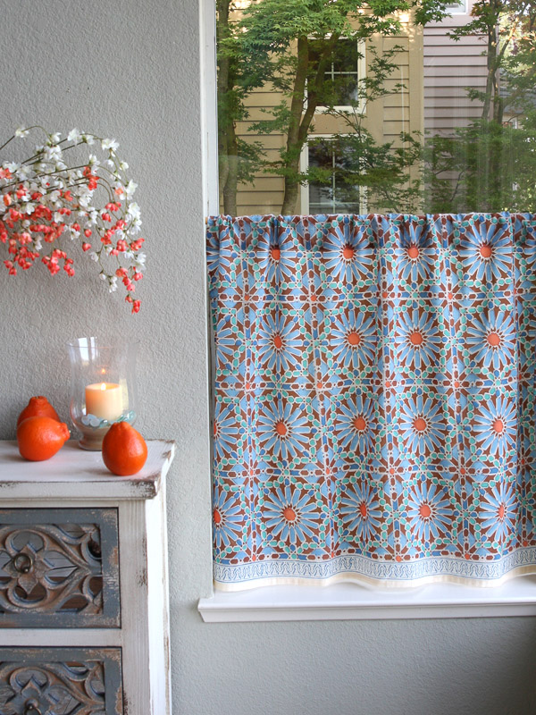 Mosaique Bleue ~  Moroccan Tile Blue Kitchen Curtain