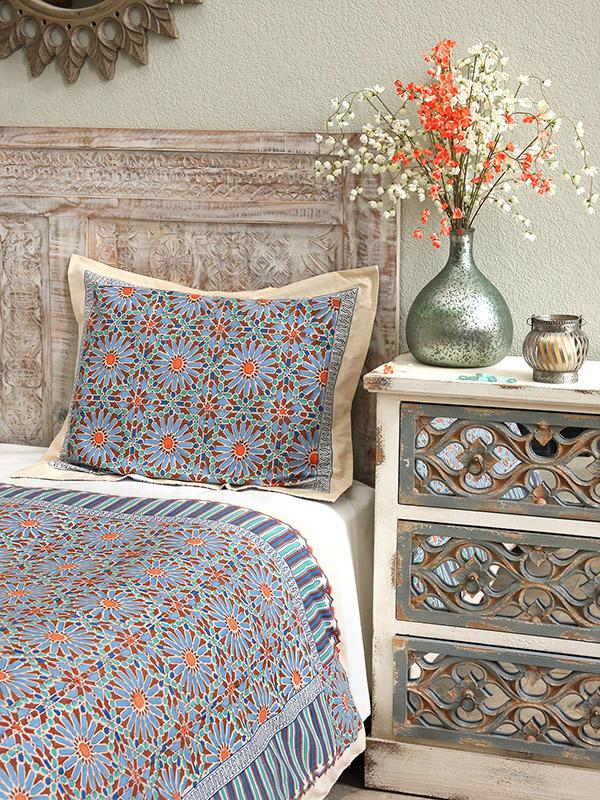 Mosaique Bleue - Earth ~  Moroccan Tile Print Blue Pillow Sham