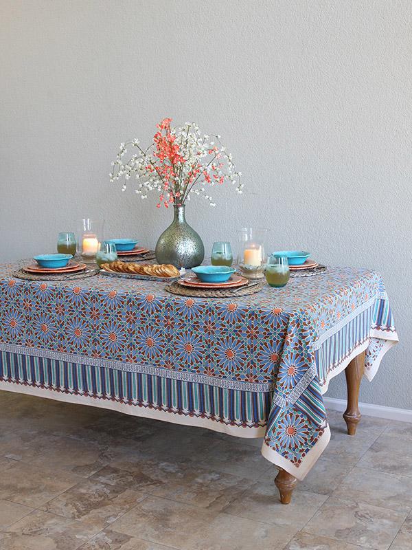 Mosaique Bleue ~  Moroccan Tile Print Blue Tablecloth