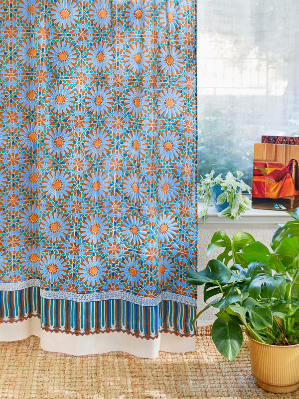 Mosaique Bleue - Earth ~  Moroccan Tile Blue Sheer Curtain Panel