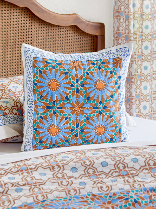 Mosaique Bleue - Earth ~  Moroccan Tile Print Blue Cushion Cover
