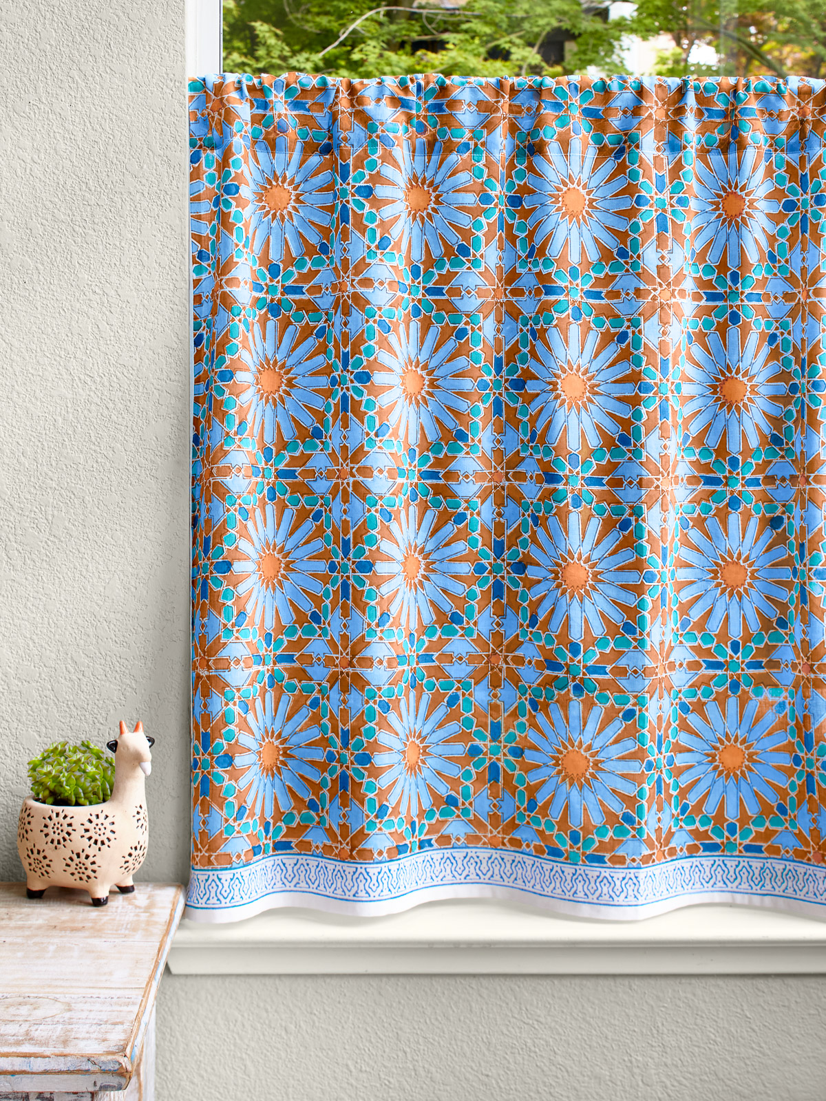Mosaique Bleue - Earth ~ Moroccan Tile Blue Kitchen Curtain
