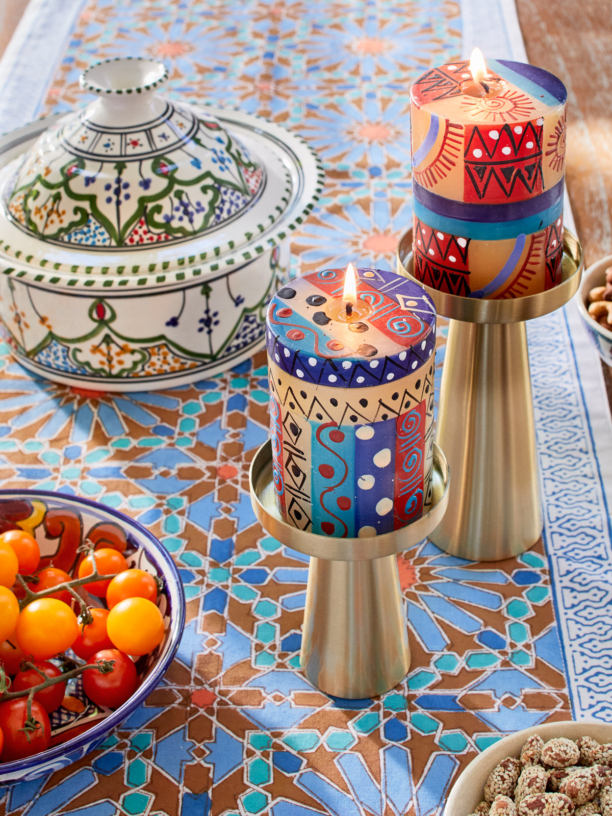 Moroccan tile, Table runner, Blue, Brown | Saffron Marigold