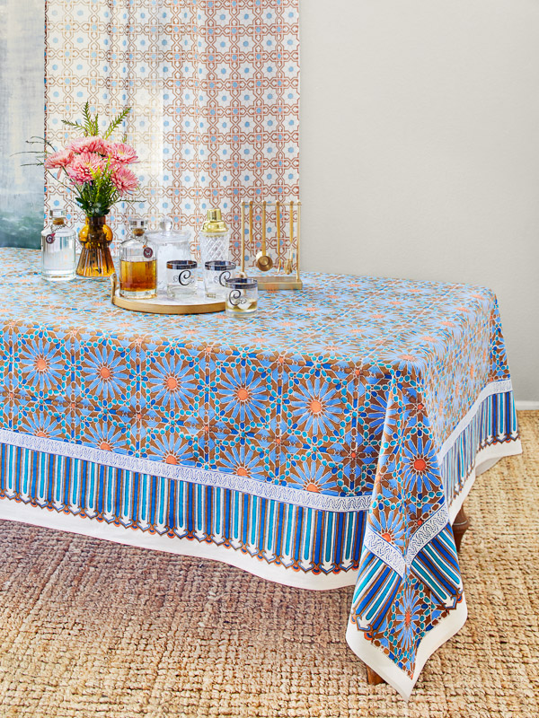 Mosaique Bleue - Earth ~  Moroccan Tile Print Blue Tablecloth