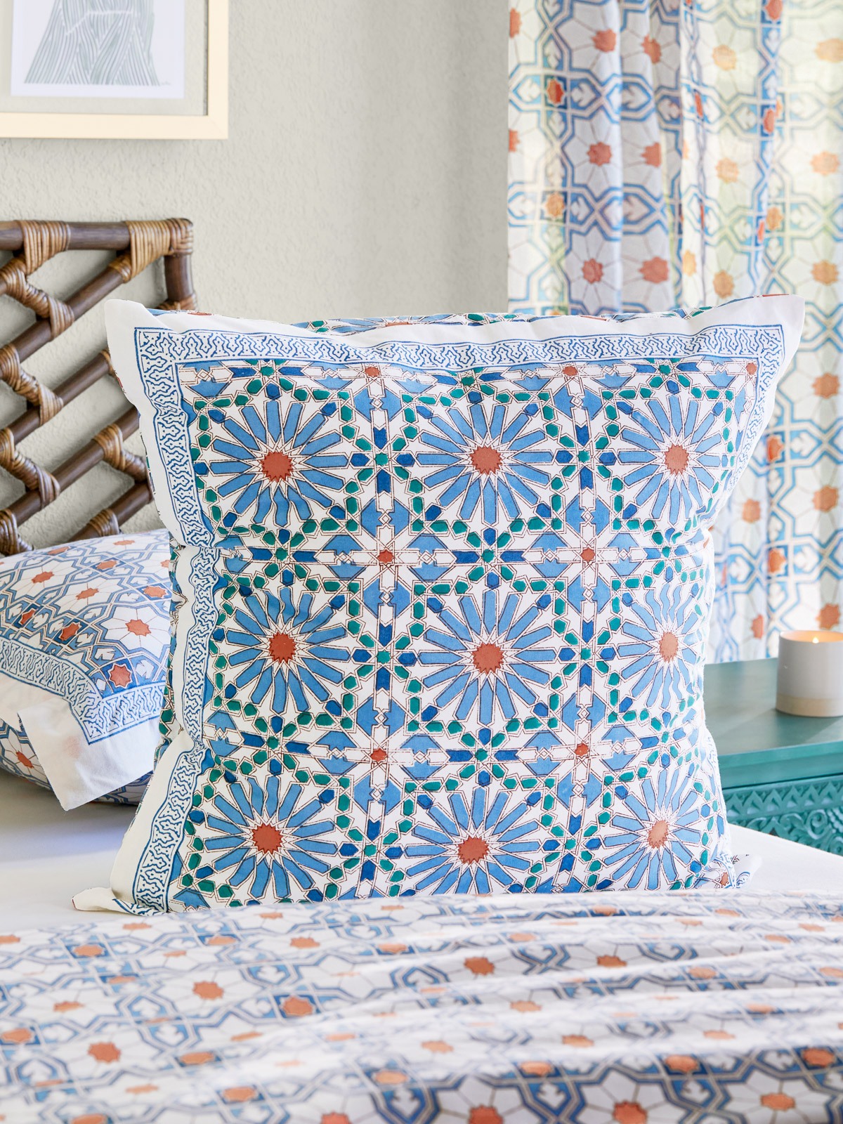 Mosaique Bleue - Sky ~ Modern Moroccan Tile Print Blue Euro Sham