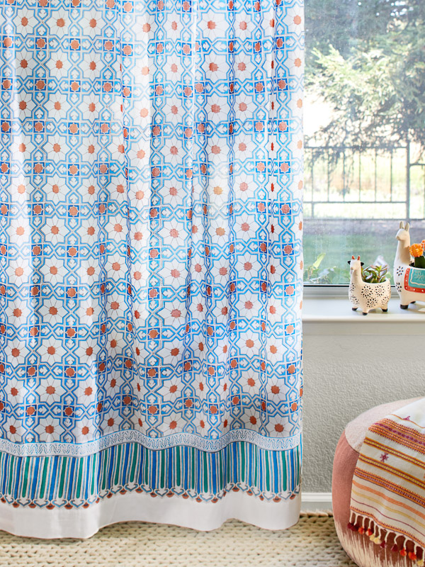 Mosaique Bleue - Sky (CP) ~ Moroccan Print Boho Curtain Panel