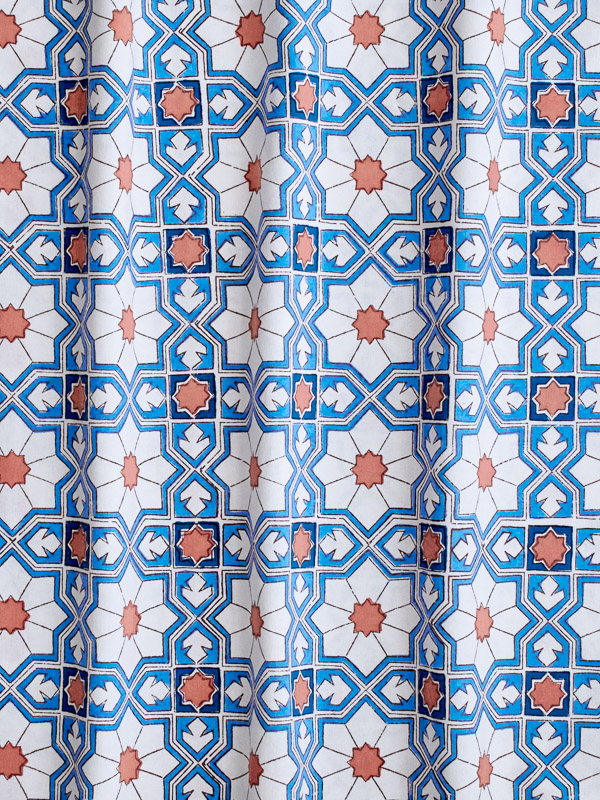 Mosaique Bleue - Sky (CP) ~ Blue, White Fabric With Star Print