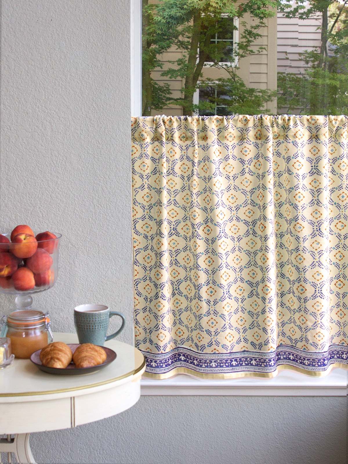 Morning Dew (CP) ~ French Country Trellis Yellow Kitchen Curtain