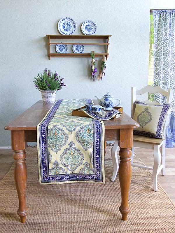 Dining Room Kitchen Rectangular Runner Rhythmic Azulejo Inspired Portuguese Flair Motifs in Squares Pattern Ambesonne Abstract Table Runner Dark Violet and Eggshell 16 X 90 