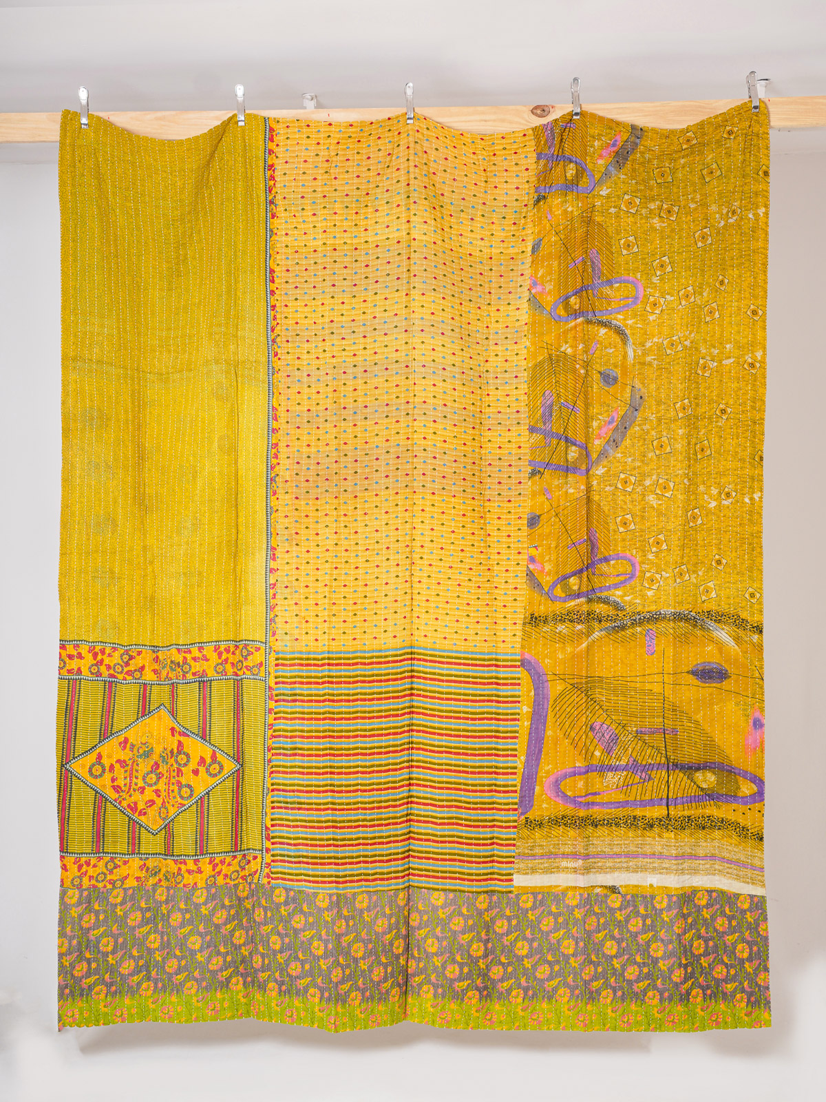 Golden Meadow King Kantha Quilt