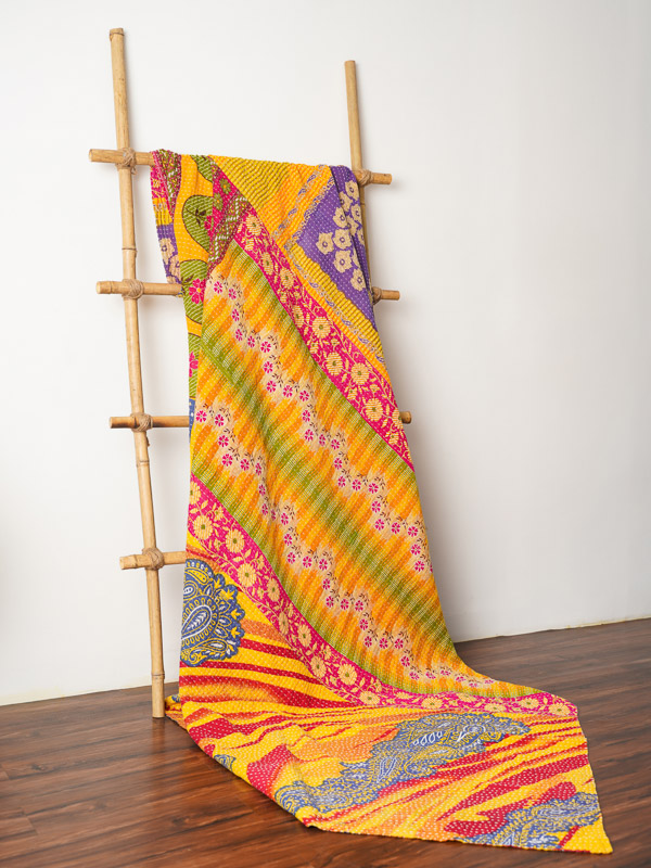 Meva Yadav ~ Vintage Kantha Quilt Sari Bedspread