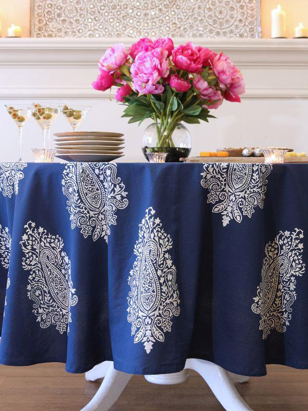 Navy Blue Round Tablecloth White, Navy Blue And White Round Tablecloth