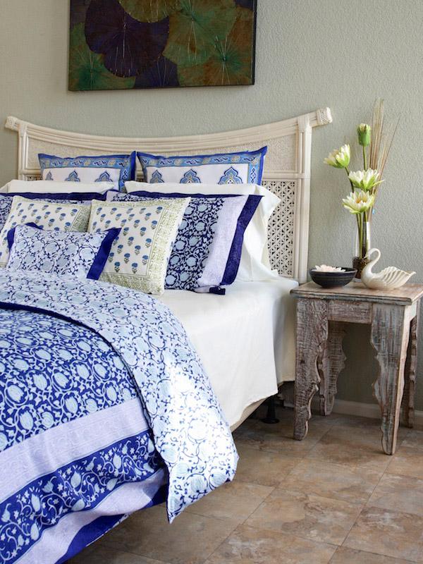 Blue White Floral Bedding Tablecloths Shower Curtains Saffron Marigold
