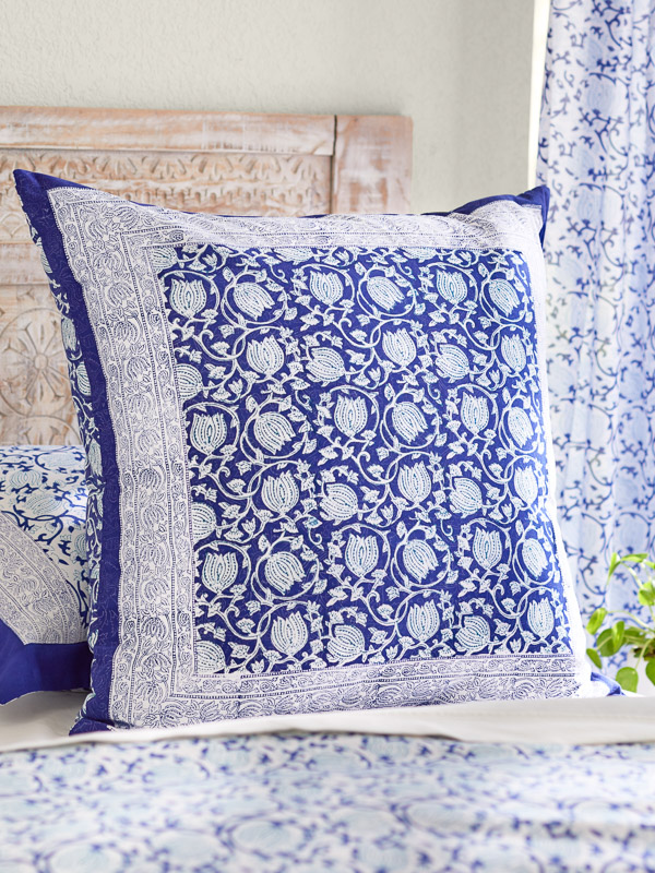 Midnight Lotus ~ Asian Blue Floral European Pillow Sham Cover