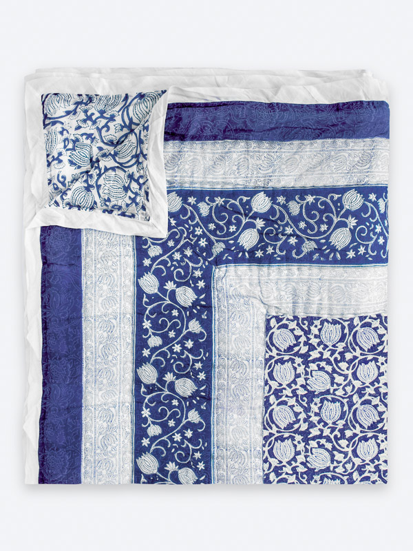 Midnight Lotus ~ Jaipuri Razai Quilt