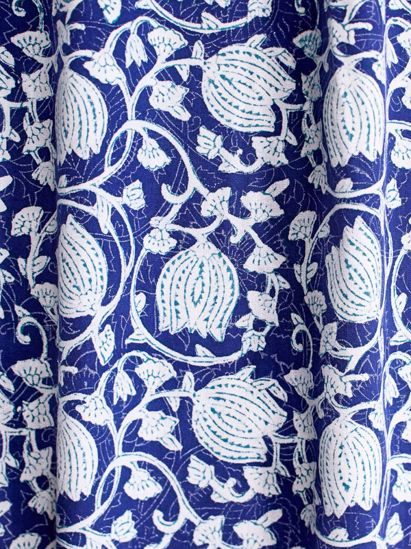 Midnight Lotus ~ Blue and White Fabric Swatch with Asian Styling