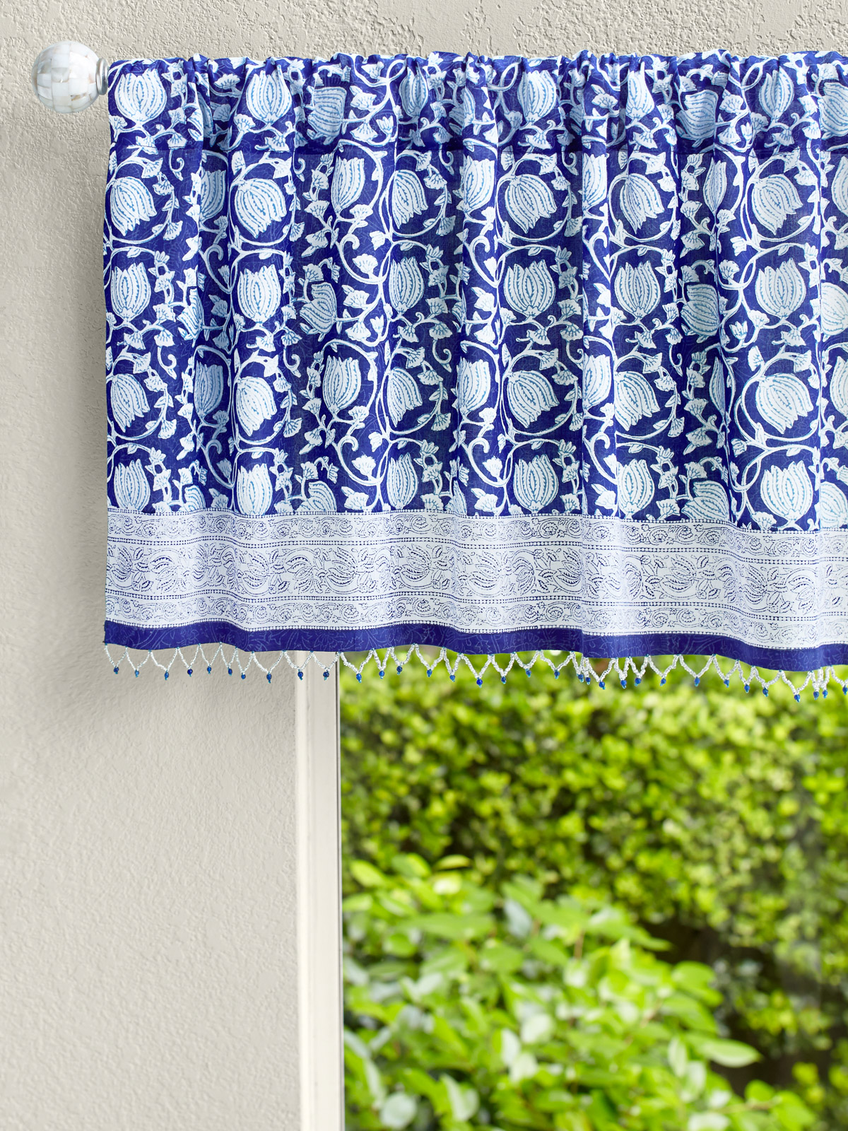 Floral, Window valance, Blue, White | Saffron Marigold