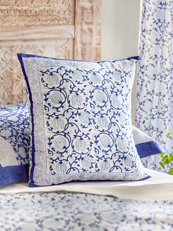 Midnight Lotus(CP)~ Asian Blue Floral Throw Pillow Cushion Cover