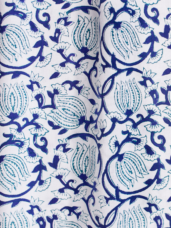 Midnight Lotus (CP) ~ Blue and White Fabric With Floral Print