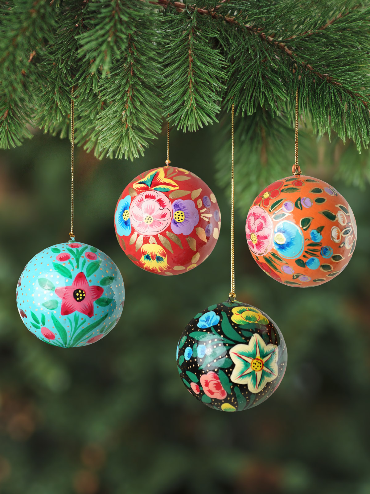Merry Meadow Quartet ~ Hand Painted Paper Mache Ornaments