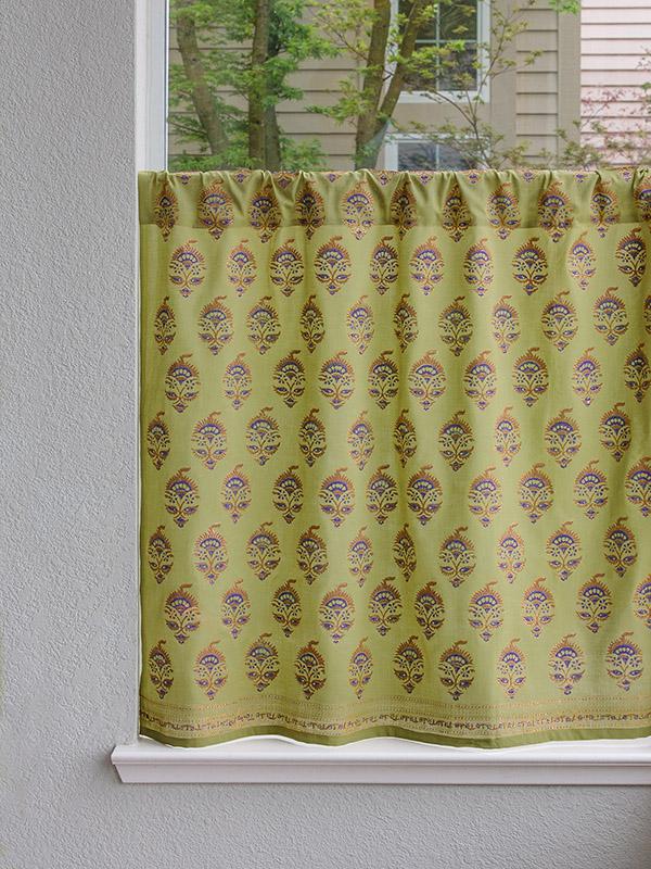 Memories of Shalimar ~ Asian Floral Green Kitchen Curtain