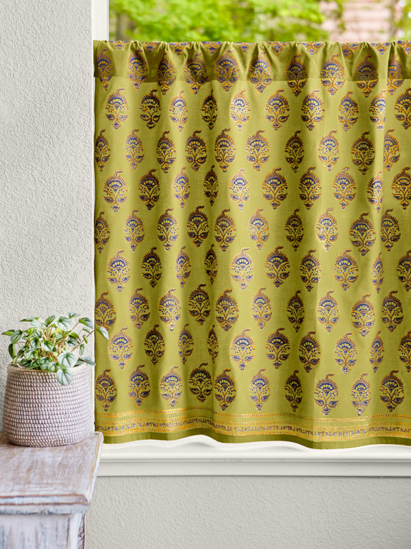 Asian kichen curtains, Indian, Green | Saffron Marigold