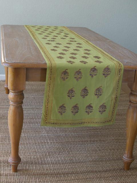 Memories of Shalimar ~ Asian Indian Green Gold Table Runner