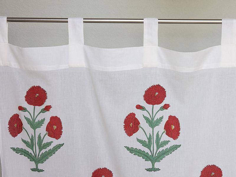 Floral White Curtain Panel, Red Green Floral White Sheer Curtain 