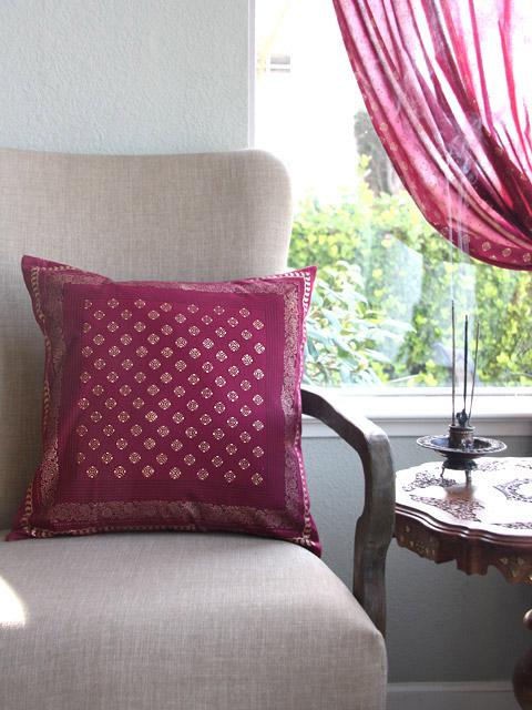 The Maharanis Rubies~Red and Gold India Sari Throw Cushion Cover