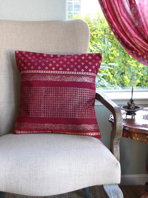 The Maharanis Rubies (c) ~ Red and Gold Sari Throw Cushion Cover