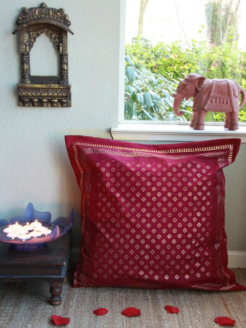 The Maharanis Rubies ~ Ruby Red and Gold India Sari Euro Sham