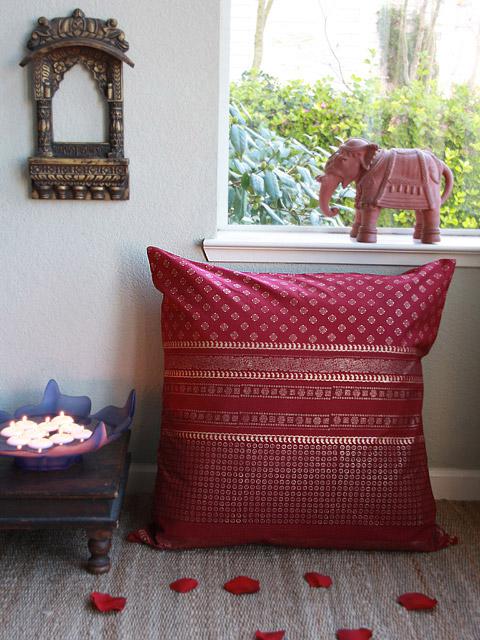 The Maharanis Rubies (CP)~Ruby Red and Gold India Sari Euro Sham