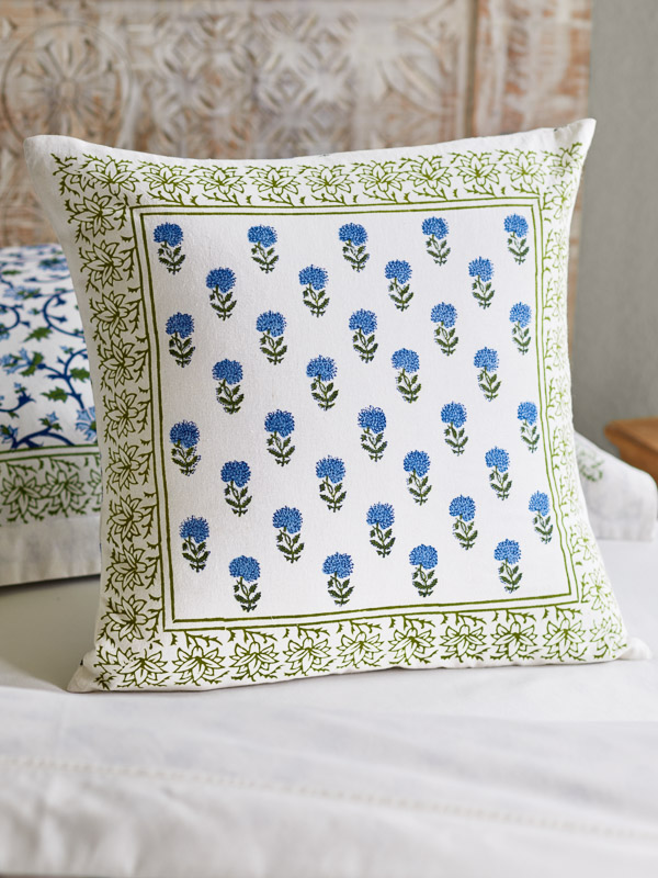 Moonlit Taj (CP) ~ Exotic India Turquoise Floral Cushion Cover
