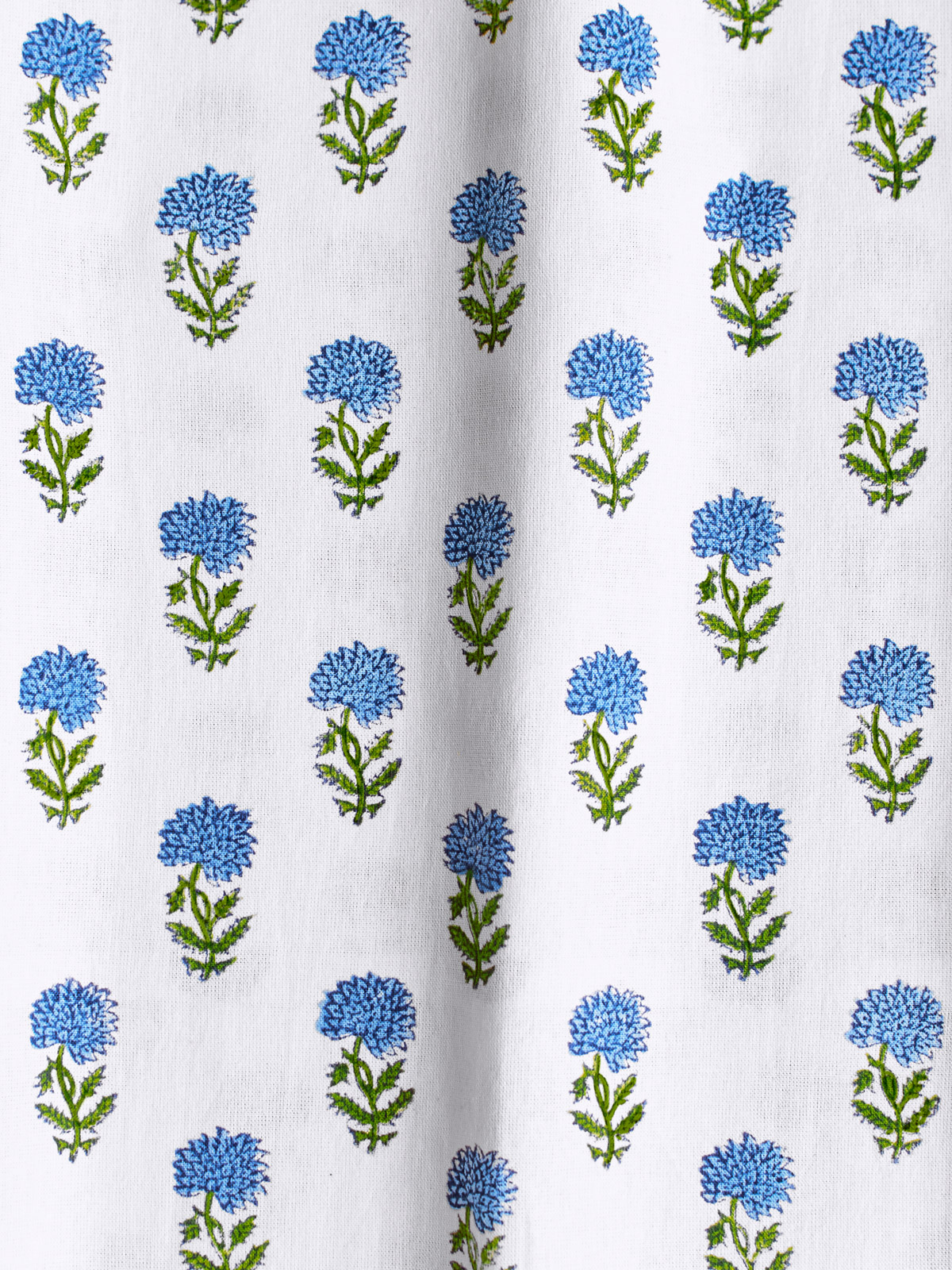 Moonlit Taj (CP) ~ White Fabric With Blue and Green Floral Print