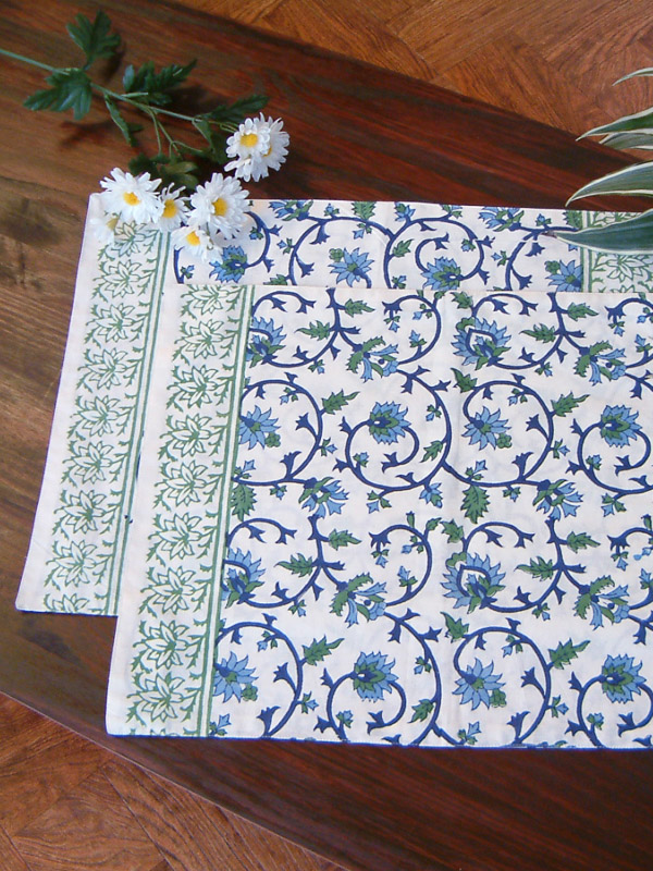 Moonlit Taj ~ Blue Linen Table Placemats (Set of 6)