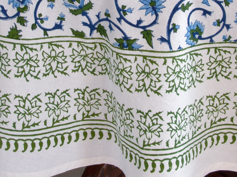 Elegant Floral Turquoise Luxury Indian Tablecloth Moonlit Taj