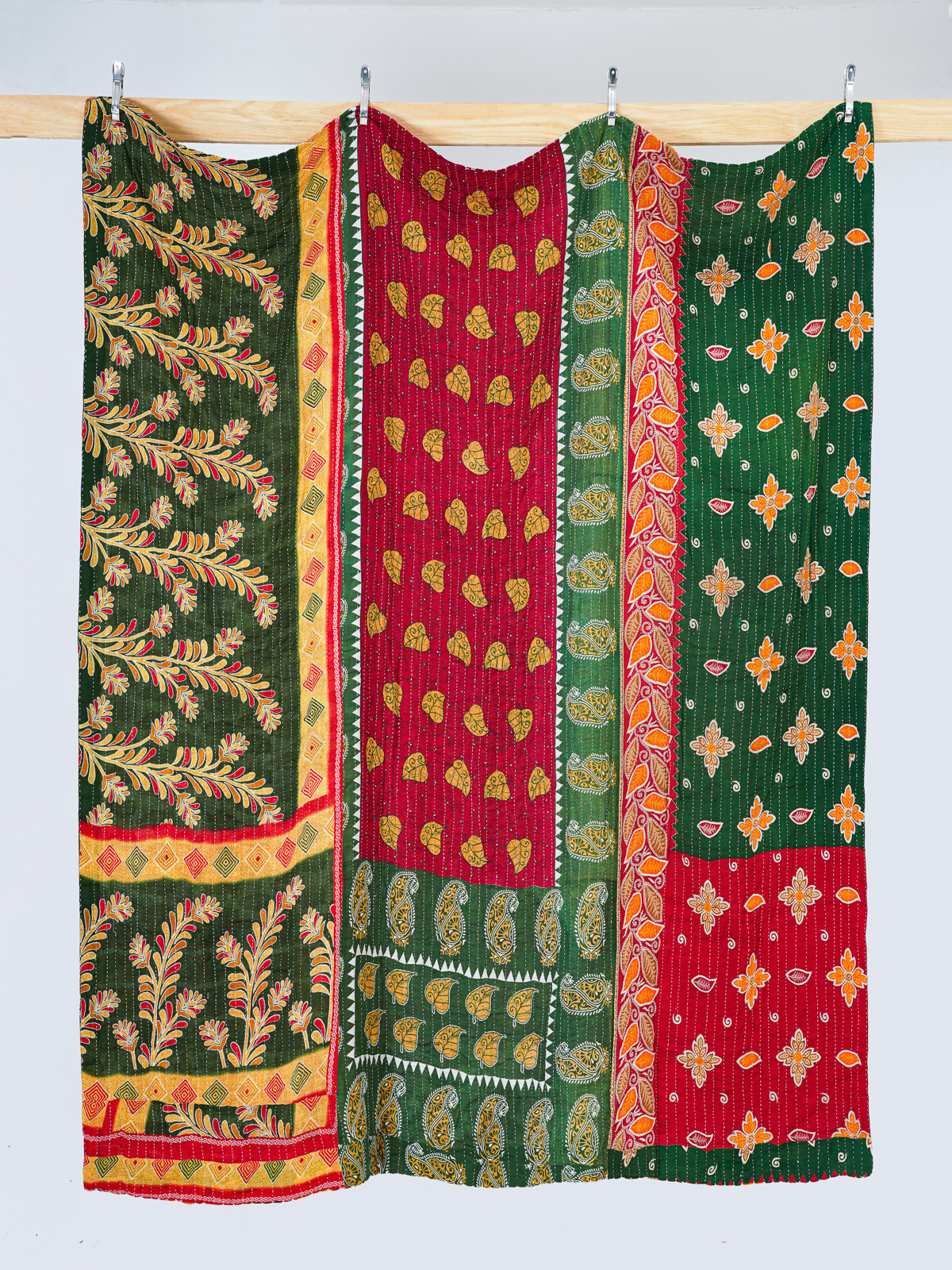 Saffron Ruby Courtyard Queen Kantha Quilt