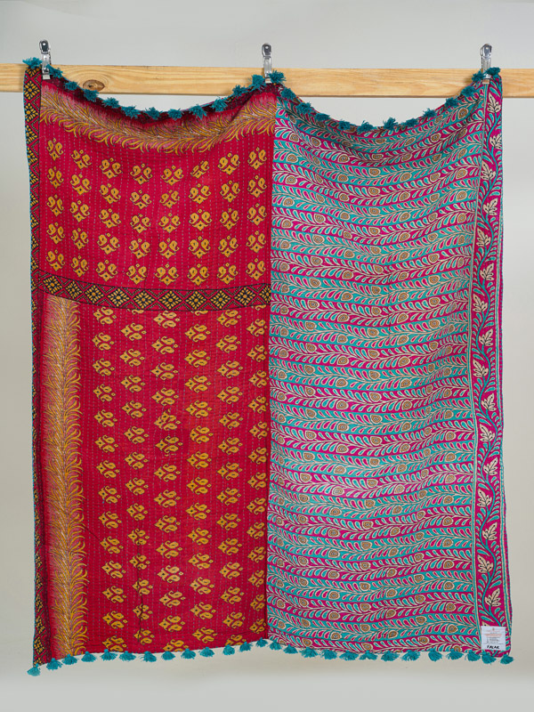 Turquoise Jewel Courtyard Kantha Throw