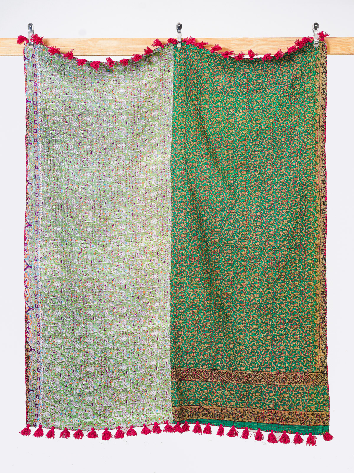 Emerald Garden Throw Kantha Quilt