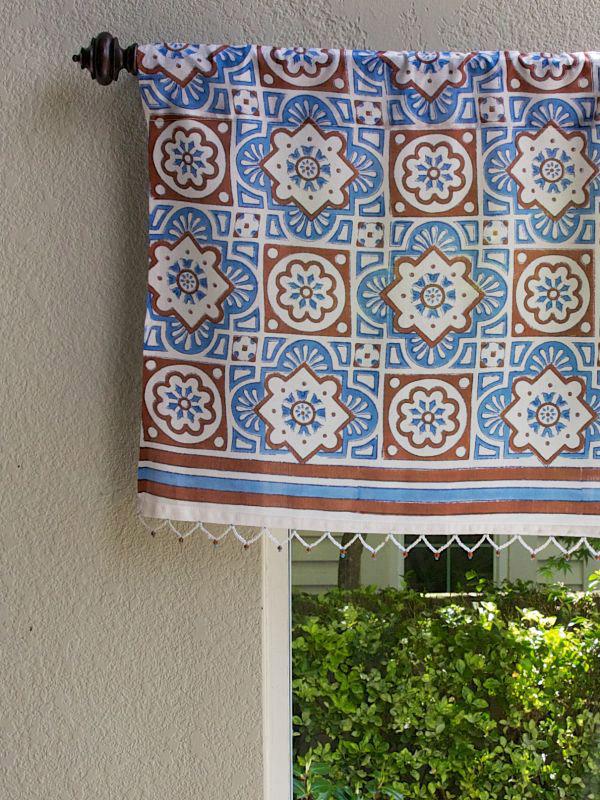Ocean Breezes ~ Rustic Blue Brown Moroccan Beach Window Valance