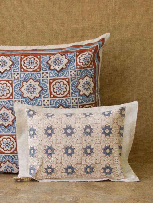 Moroccan Tile Blue Boudoir Pillow Cover Cotton 15 X 19 Inches Saffron Marigold