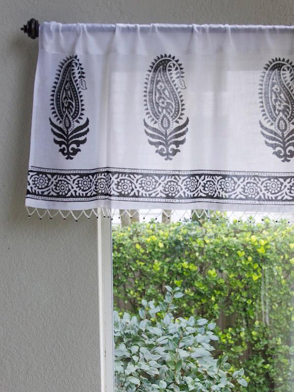 Paisley Au Lait ~ Black and White Beaded Window Valance