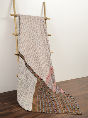 Parvati Jangid ~ Vintage Kantha Quilt Sari Bedspread