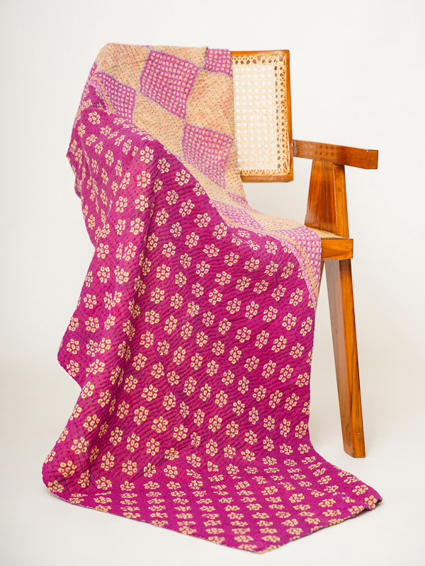 Parvati Jangid ~ Vintage Kantha Quilt Sari Throw