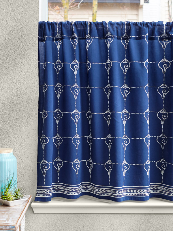 Coastal Navy Blue Asian Kitchen Curtain, Cobalt Blue Curtains For Kitchen
