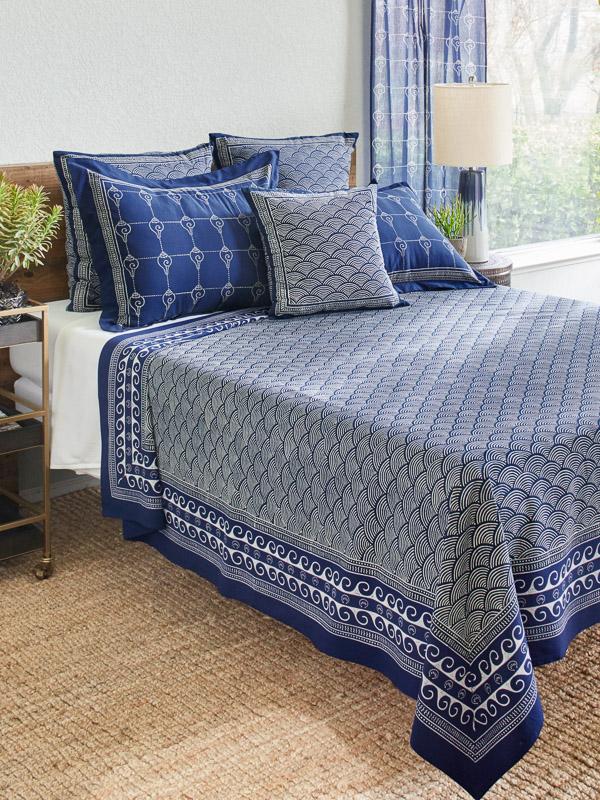 Pacific Blue ~ Asia Inspired Ocean Navy Blue Bedspread