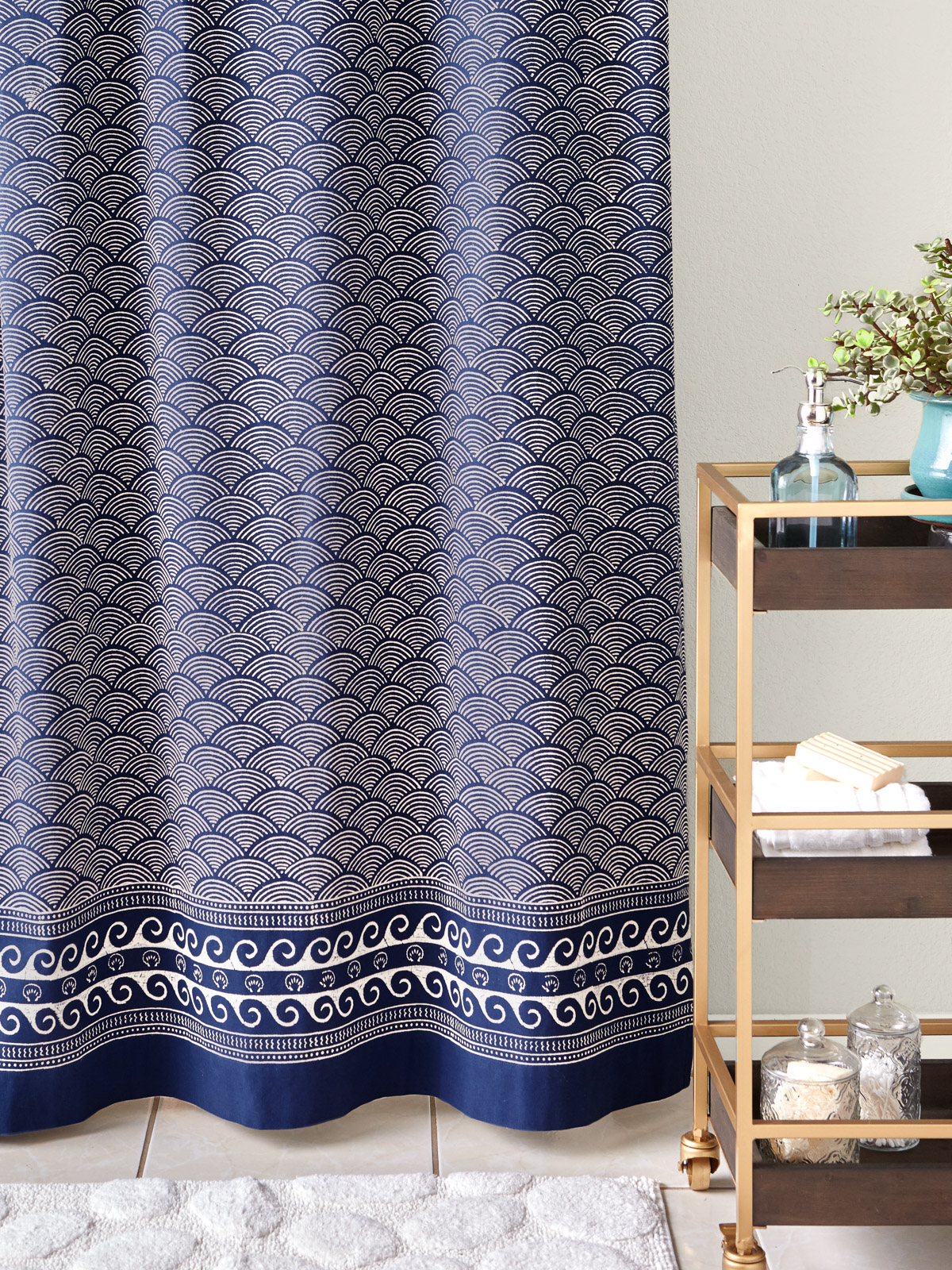Pacific Blue ~ Rustic Navy Ocean Asian Inspired Shower Curtain