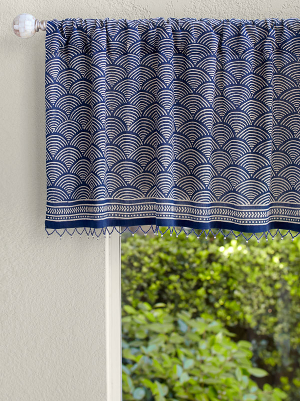 Pacific Blue ~ Rustic Navy Ocean Asian Inspired Window Valance