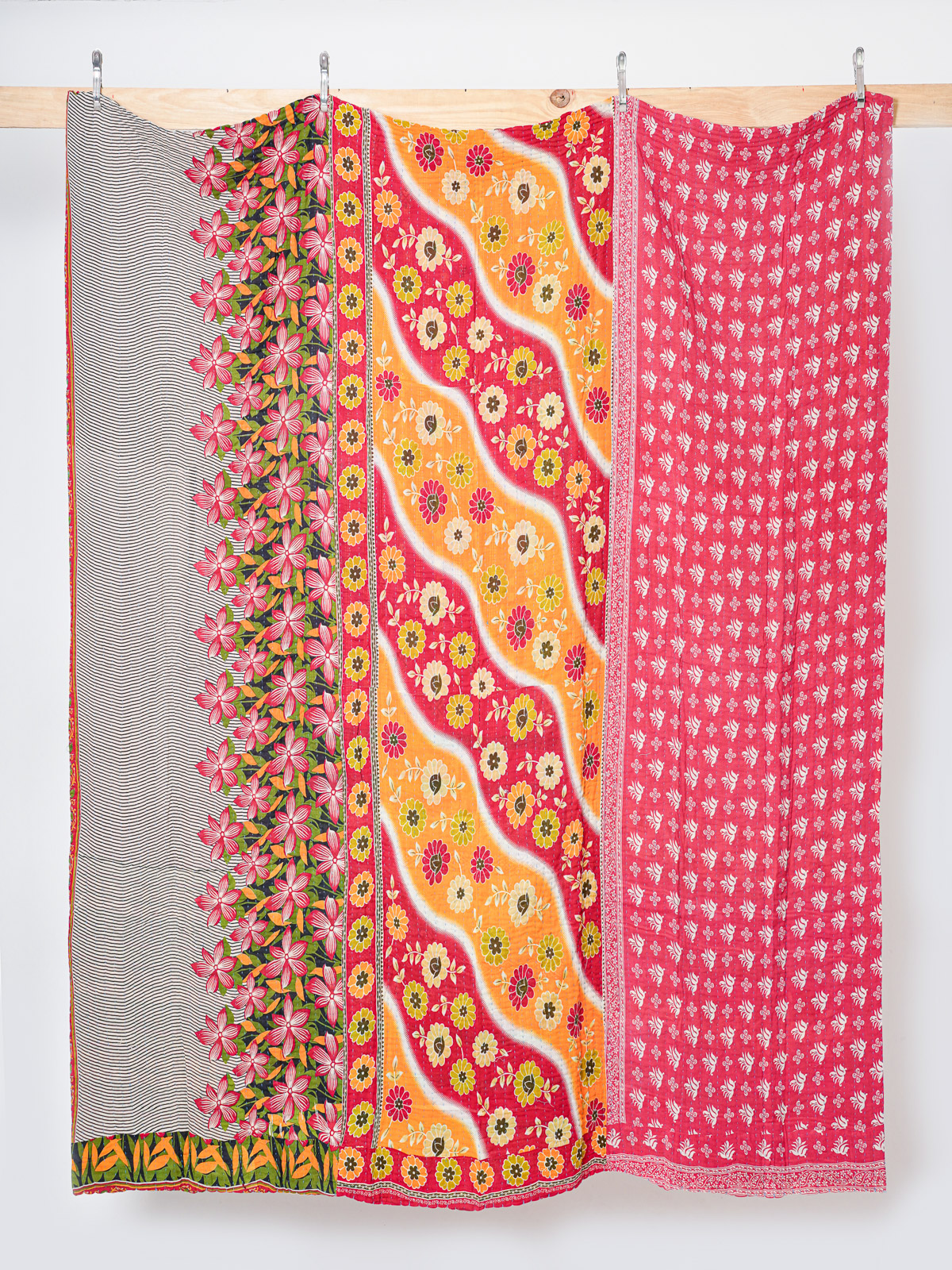 Golden Lotus Courtyard Queen Kantha Quilt