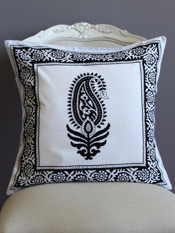Modern Designer Black and White Paisley Throw Pillow Cushion Sha Saffron Marigold